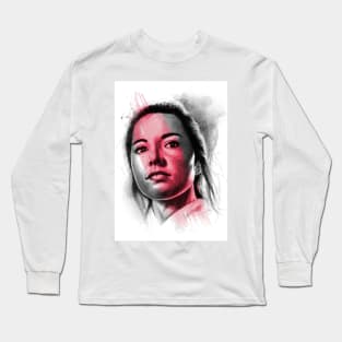 Black and white Watercolour portrait of pretty girl Long Sleeve T-Shirt